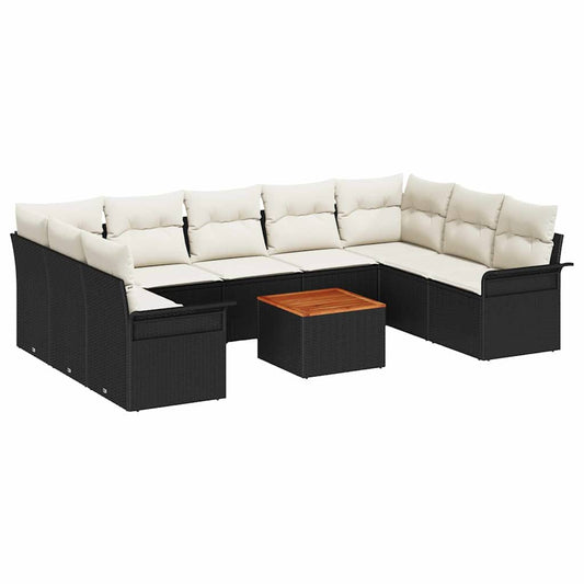 Conjunto de Sofá de Jardim 10 pcs Preto e Creme 55 x 55 x 37 cm