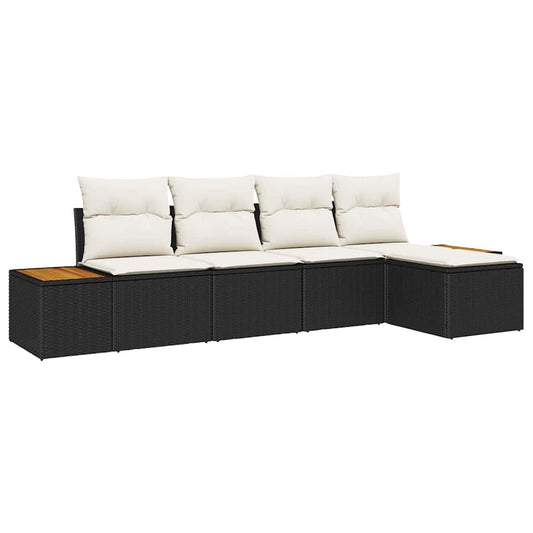 Conjunto de Sofá de Jardim 5 pcs Preto e creme 184 x 62 x 85 cm