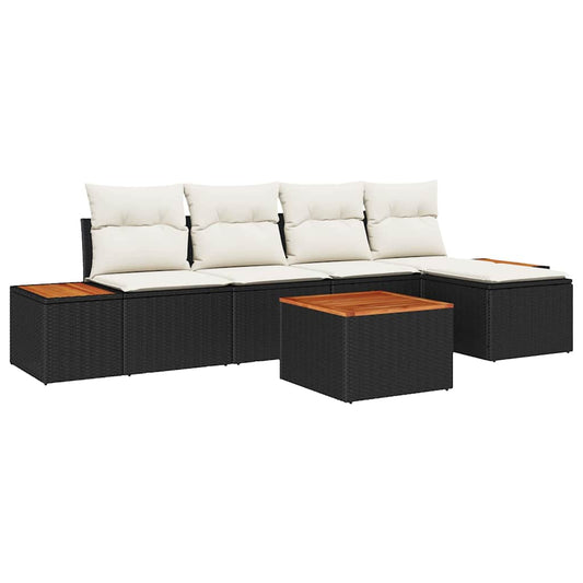 Conjunto de Sofá de Jardim 6 pcs Preto e creme 184 x 62 x 85 cm