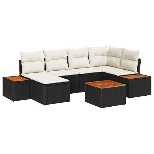 Conjunto de Sofá de Jardim com almofada 7 pcs Preto e creme