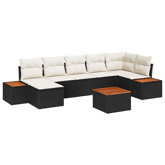 Conjunto de Sofá de Jardim com almofada 8 pcs Preto e creme