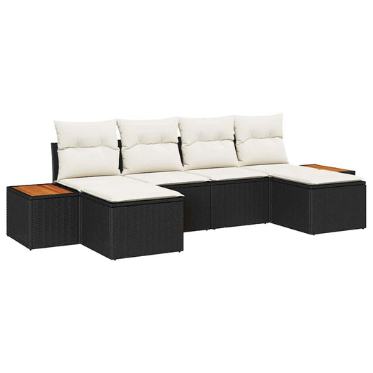 Conjunto de Sofá de Jardim 6 pcs Preto e creme 184 x 62 x 85 cm