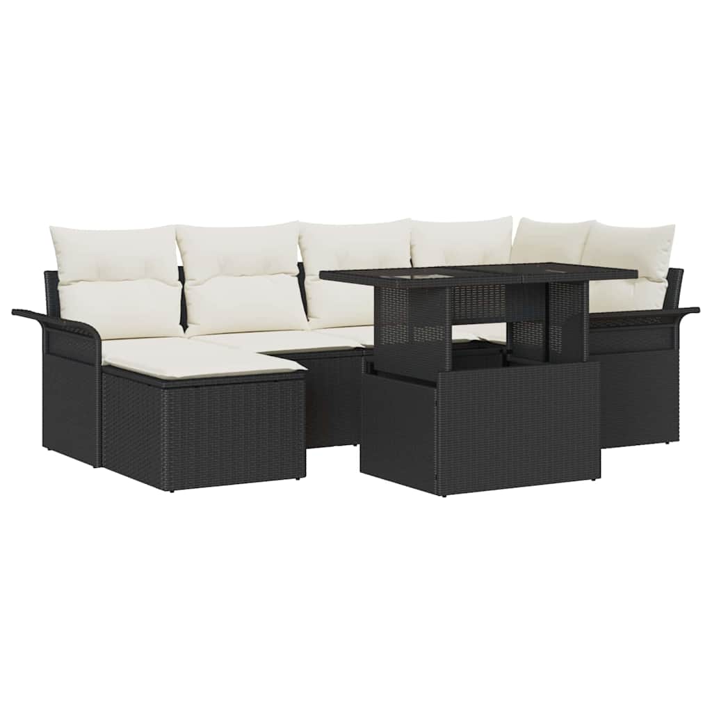Conjunto de Sofá de Jardim 7 pcs Preto Rattan Sintético