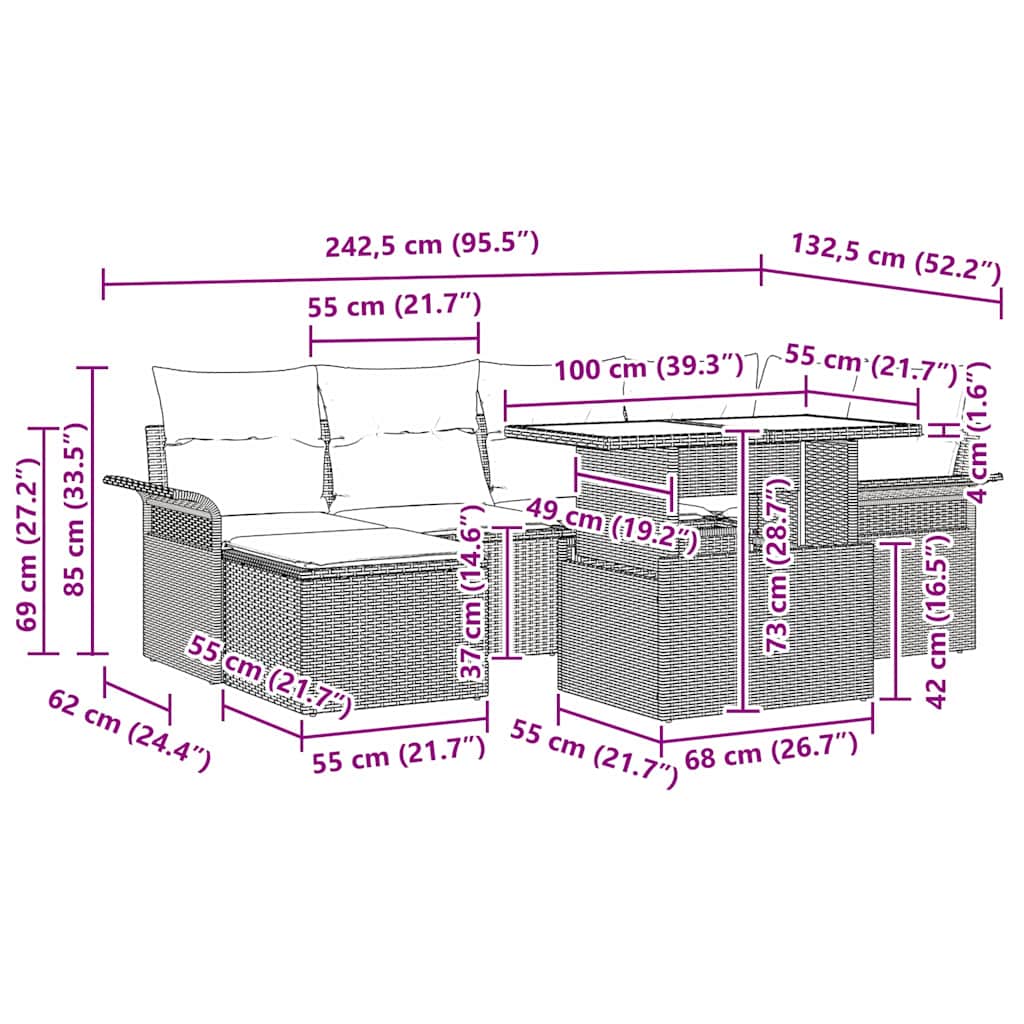 Conjunto de Sofá de Jardim 7 pcs Preto Rattan Sintético