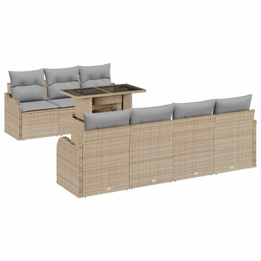 Conjunto de Sofá de Jardim 8 pcs Bege Rattan de Polipropileno