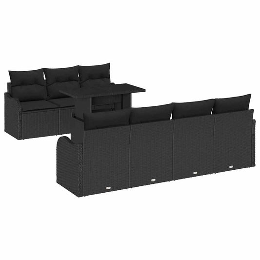 Conjunto de Sofá de Jardim 8 pcs Preto Rattan de Polipropileno