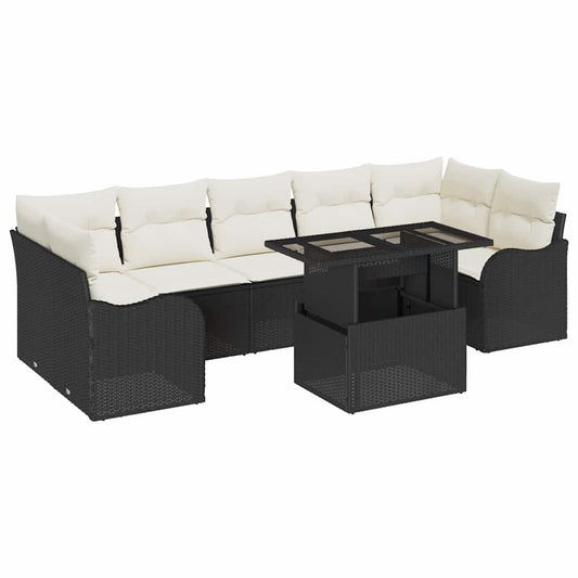 Conjunto de Sofá de Jardim Manual 8 pcs Preto Rattan Sintético