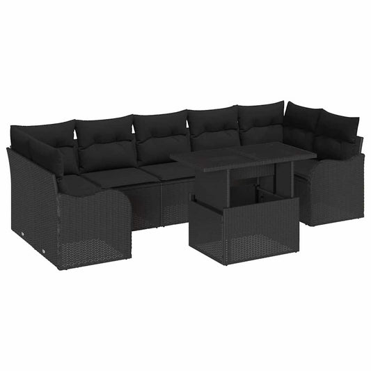 Conjunto de Sofá de Jardim Manual 8 pcs Preto Rattan Sintético