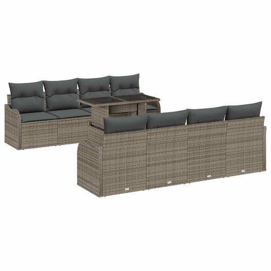 Conjunto de Sofá de Jardim 9 pcs Cinzeto Rattan Sintético