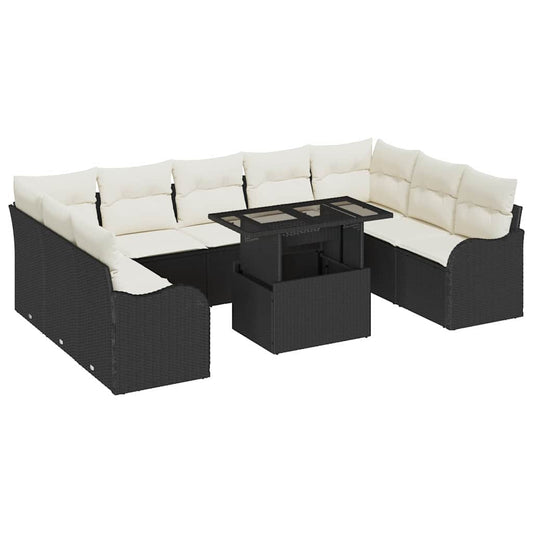 Conjunto de Sofá de Jardim Manual 10 pcs Preto 100 x 55 x 73 cm