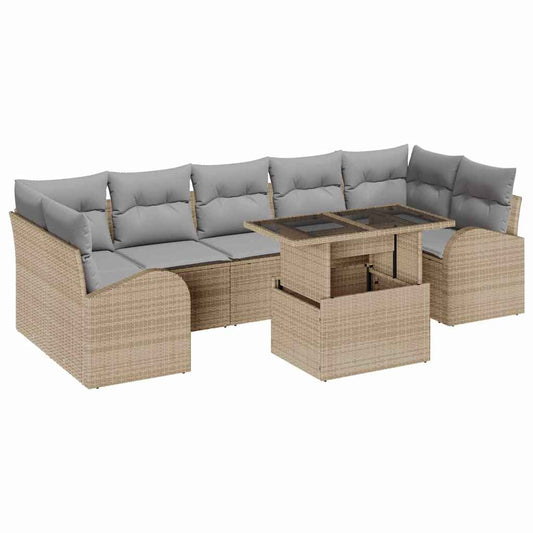 Conjunto de Sofá de Jardim Manual 8 pcs Bege 100 x 55 x 73 cm