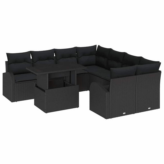 Conjunto de Sofá de Jardim Manual 9 pcs Preto 100 x 55 x 73 cm