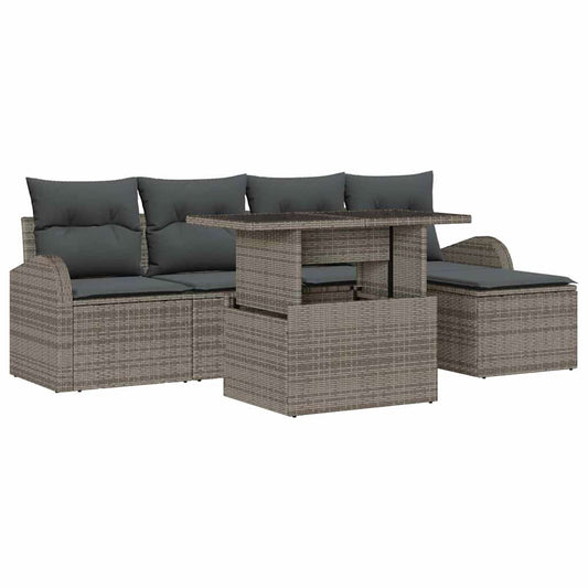 Conjunto de Sofá de Jardim 6 pcs Cinzeto Rattan Sintético