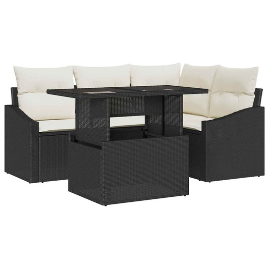 Conjunto de Sofá de Jardim 5 pcs Preto e Creme 100 x 55 x 73 cm