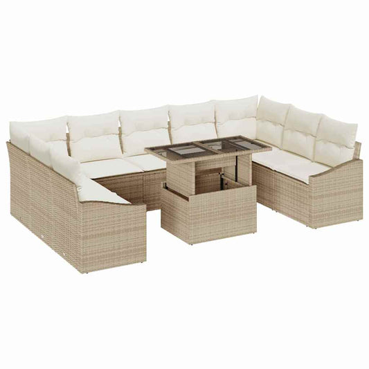 Conjunto de Sofá de Jardim 10 pcs Bege e Creme 100 x 55 x 73 cm
