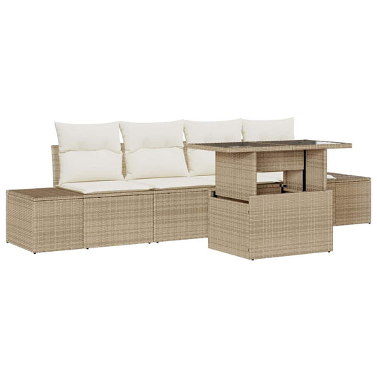 Conjunto de Sofá de Jardim 5 pcs Bege e Creme 100 x 55 x 73 cm