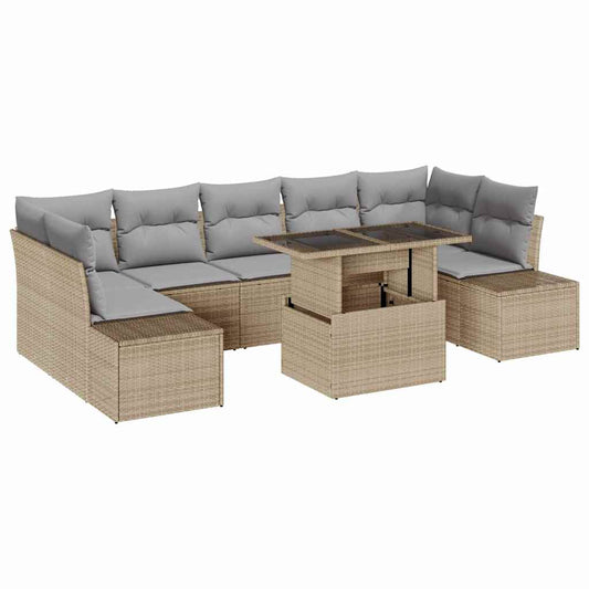 Conjunto de Sofá de Jardim 8 pcs Bege e Cinza Claro