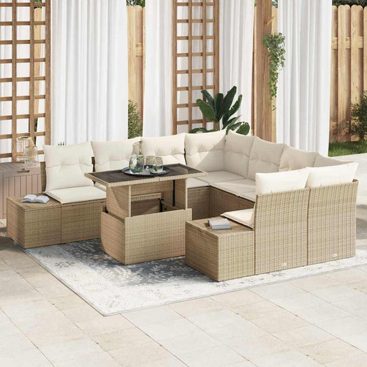 Conjunto de Sofá de Jardim 9 pcs Bege e Creme 100 x 55 x 73 cm