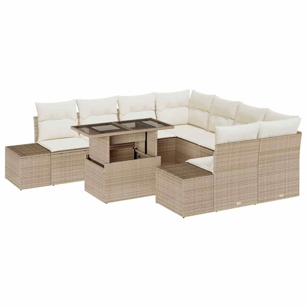 Conjunto de Sofá de Jardim 9 pcs Bege e Creme 100 x 55 x 73 cm