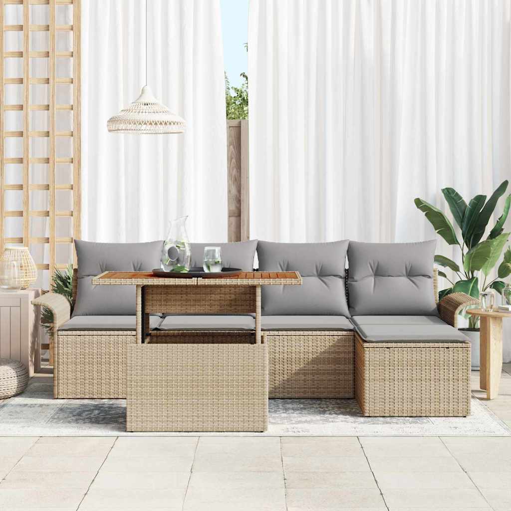 Conjunto de Sofá de Jardim 6 pcs Bege Rattan Sintético