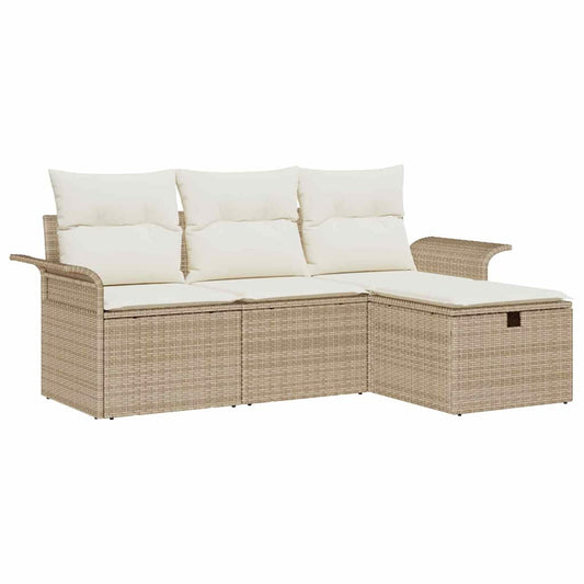 Conjunto de Sofá de Jardim 4 pcs bege e creme Rattan Sintético
