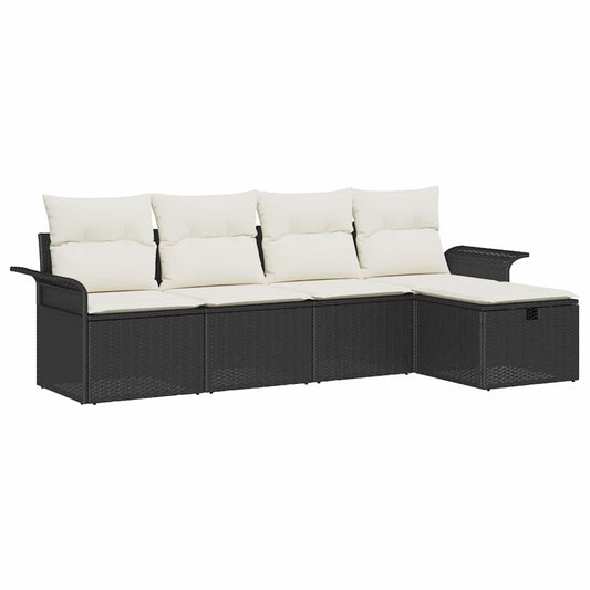 Conjunto de Sofá de Jardim 5 pcs Preto e creme Rattan Sintético