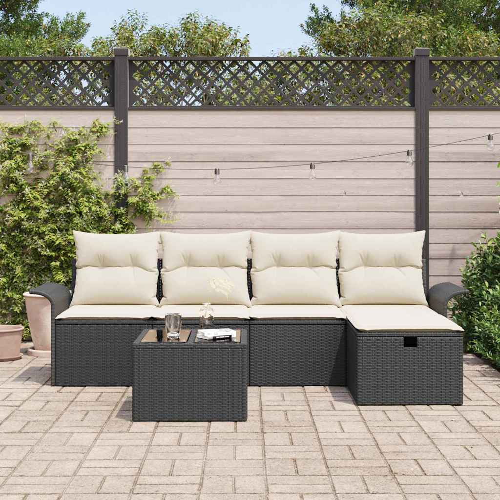 Conjunto de Sofá de Jardim com almofada 6 pcs Preto e creme