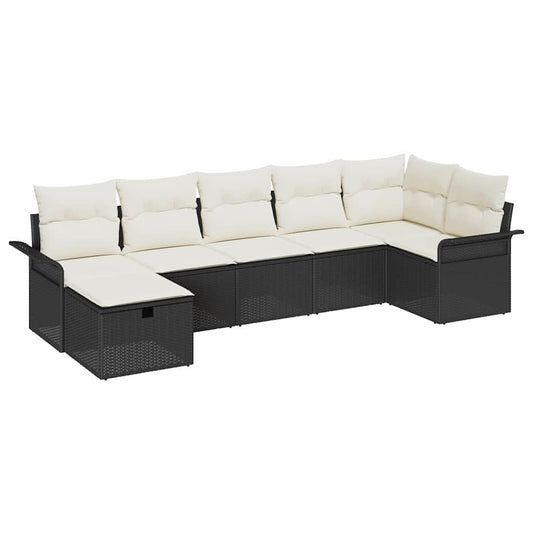 Conjunto de Sofá de Jardim Manual 7 pcs Preto e Creme vime PE