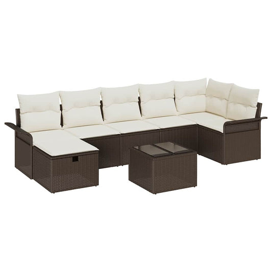 Conjunto de Sofá de Jardim com almofada 8 pcs Castanho e creme