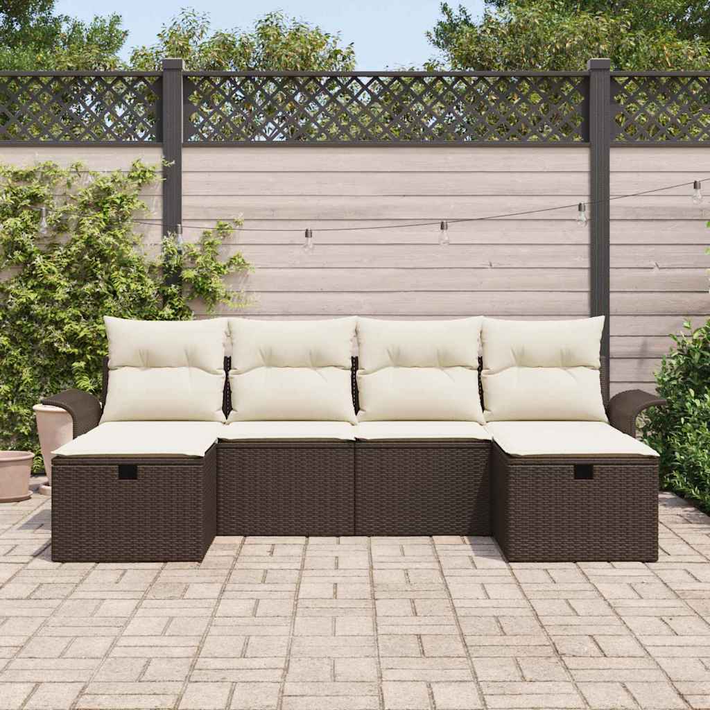 Conjunto de Sofá de Jardim com almofada 6 pcs Castanho e creme