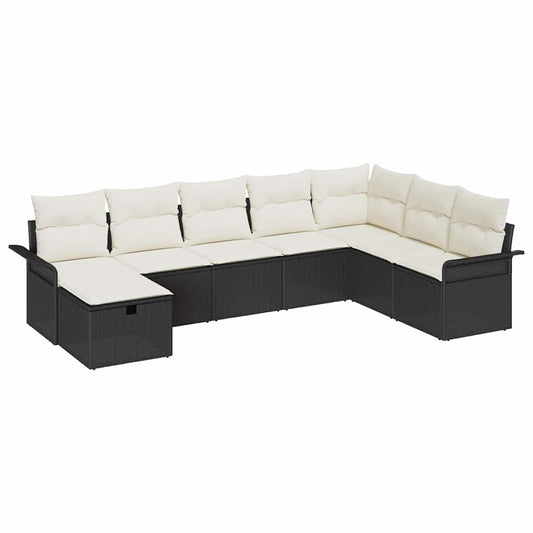 Conjunto de Sofá de Jardim com almofada 8 pcs Preto e creme