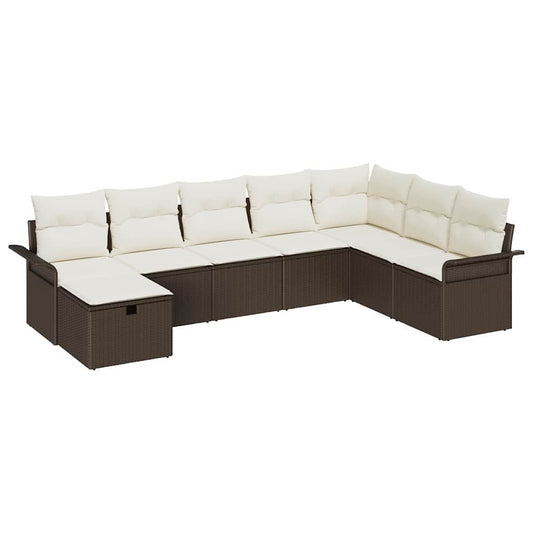 Conjunto de Sofá de Jardim Manual 8 pcs Marrom e Creme vime PE