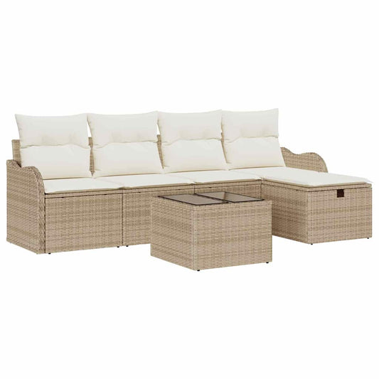 Conjunto de Sofá de Jardim 6 pcs bege e creme Rattan Sintético