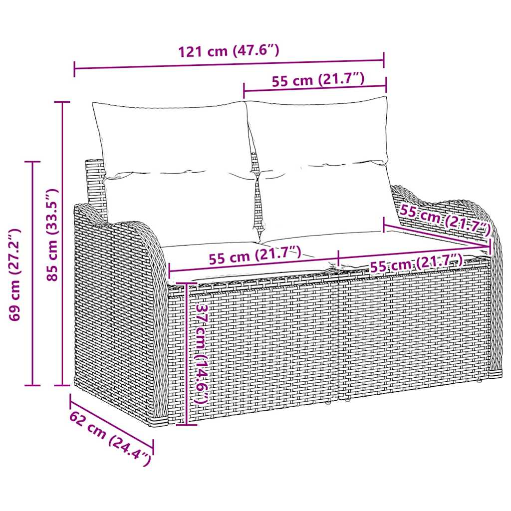 Conjunto de Sofá de Jardim com almofada 6 pcs bege e creme