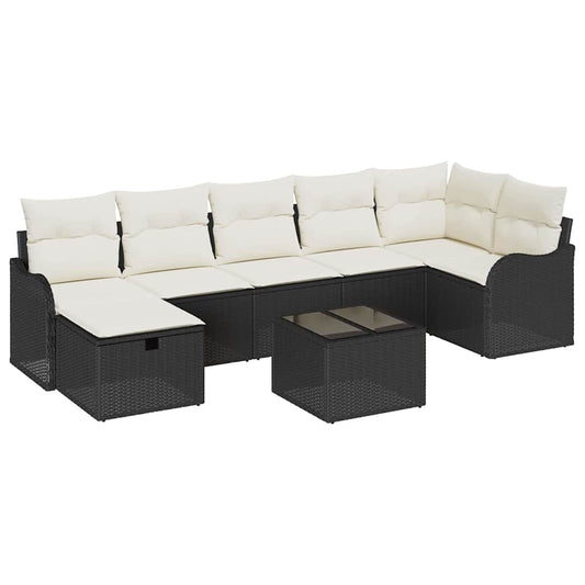 Conjunto de Sofá de Jardim com almofada 8 pcs Preto e creme