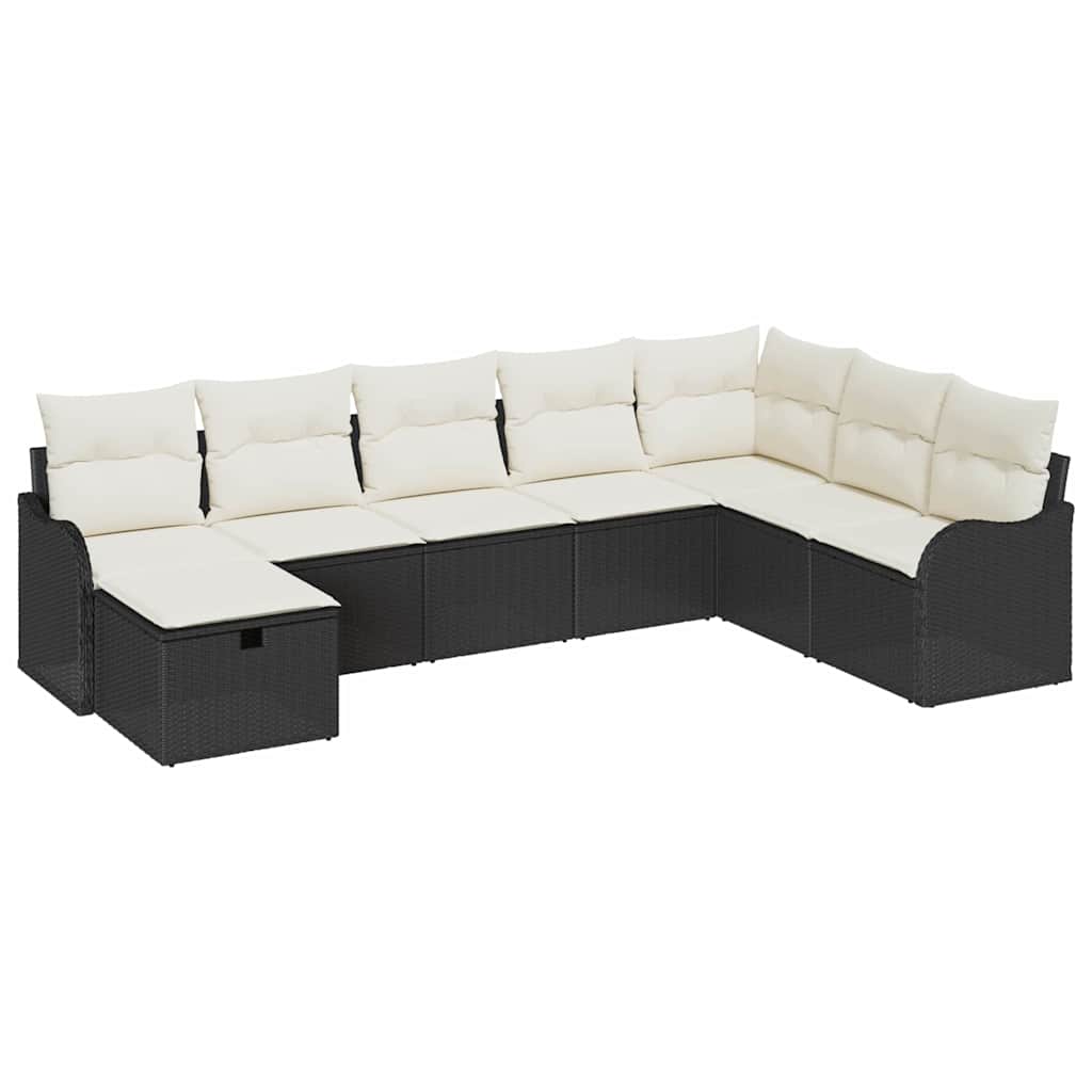 Conjunto de Sofás com almofada 8 pcs Preto e Creme vime PE
