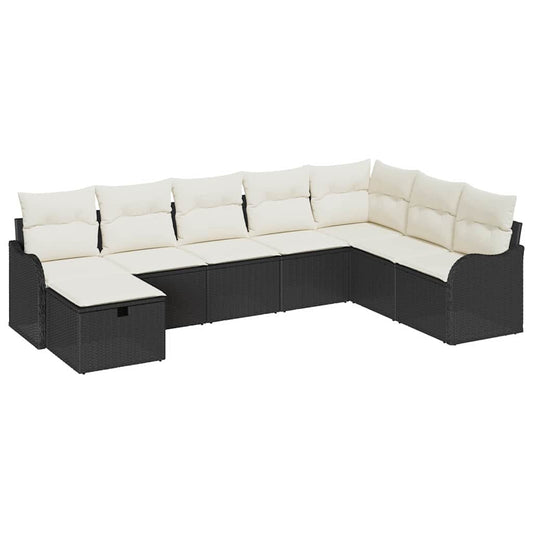 Conjunto de Sofás com almofada 8 pcs Preto e Creme vime PE