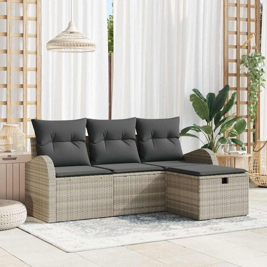 Conjunto de Sofá de Jardim com almofada 4 pcs Cinzento-claro