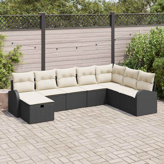 Conjunto de Sofá de Jardim com almofada 8 pcs Preto e creme