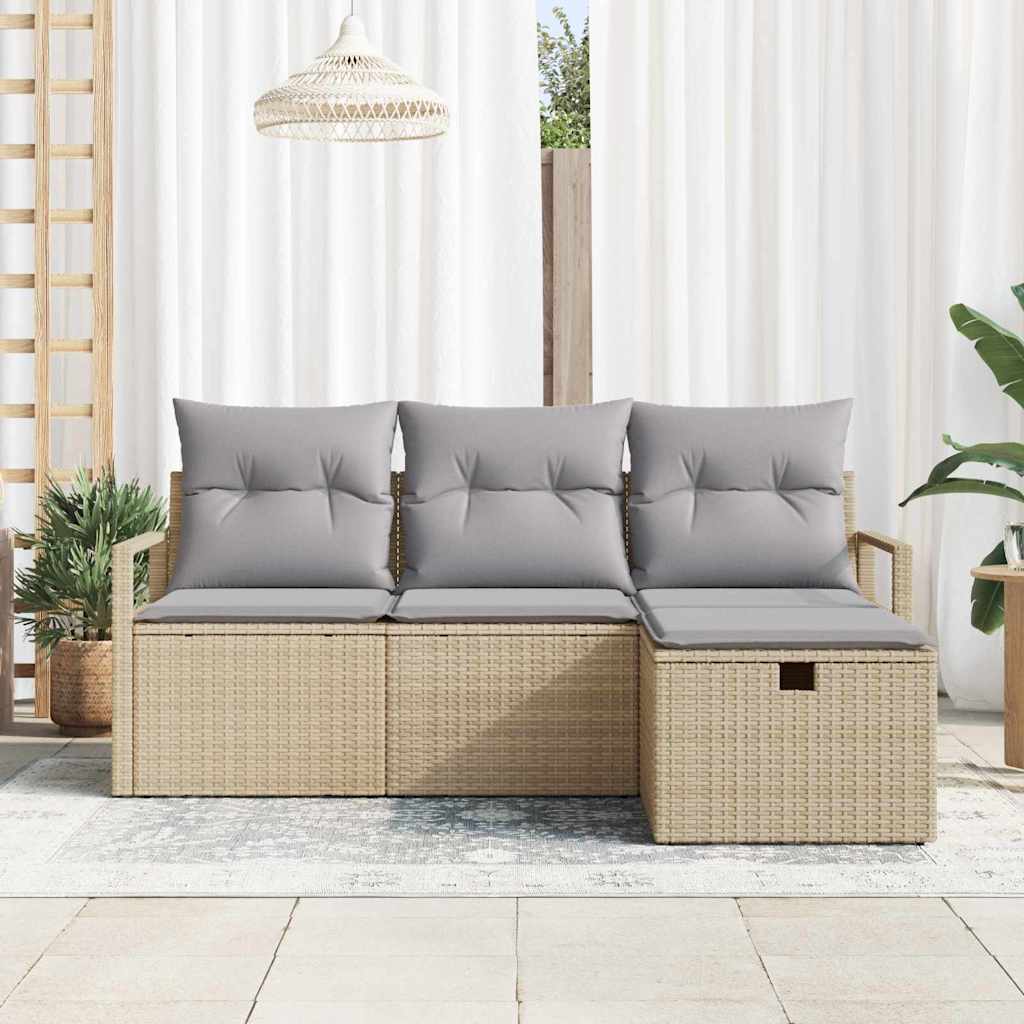 Conjunto de Sofá de Jardim 4 pcs bege e cinzento claro