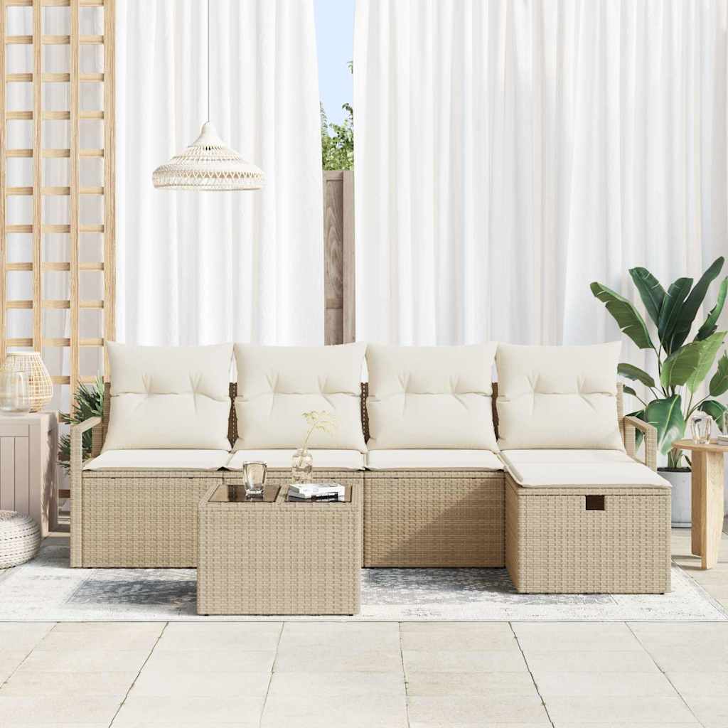 Conjunto de Sofá de Jardim 6 pcs bege e creme 230 x 117 x 85 cm