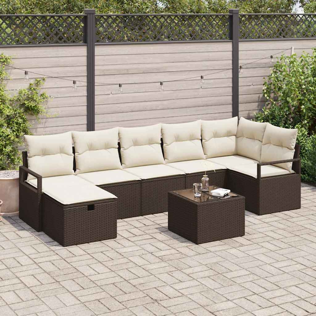 Conjunto de Sofá de Jardim com almofada 8 pcs Castanho e creme