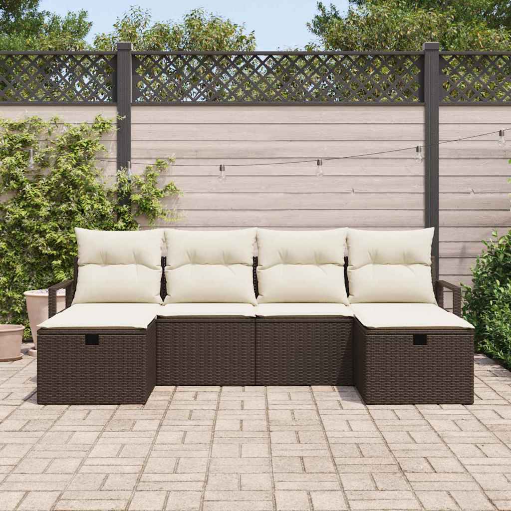 Conjunto de Sofá de Jardim com almofada 6 pcs Castanho e creme