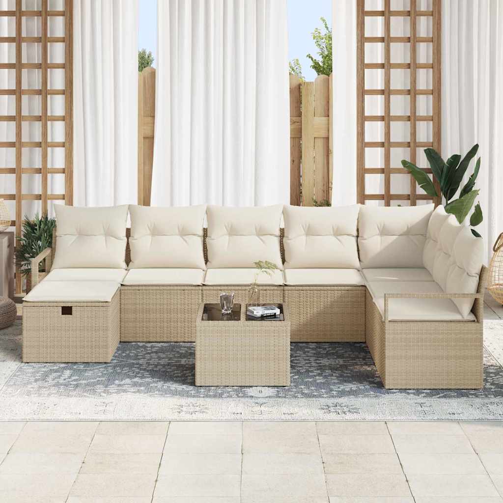Conjunto de Sofá de Jardim 9 pcs bege e creme 287 x 177 x 85 cm