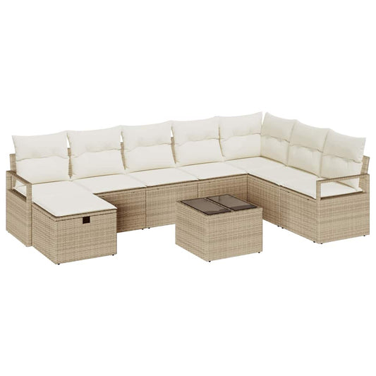 Conjunto de Sofá de Jardim 9 pcs bege e creme 287 x 177 x 85 cm