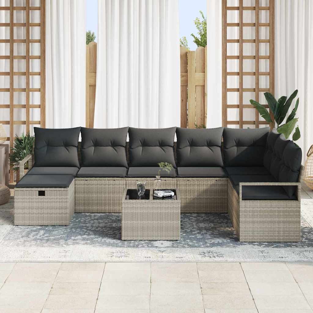 Conjunto de Sofá de Jardim com almofada 9 pcs Cinzento-claro