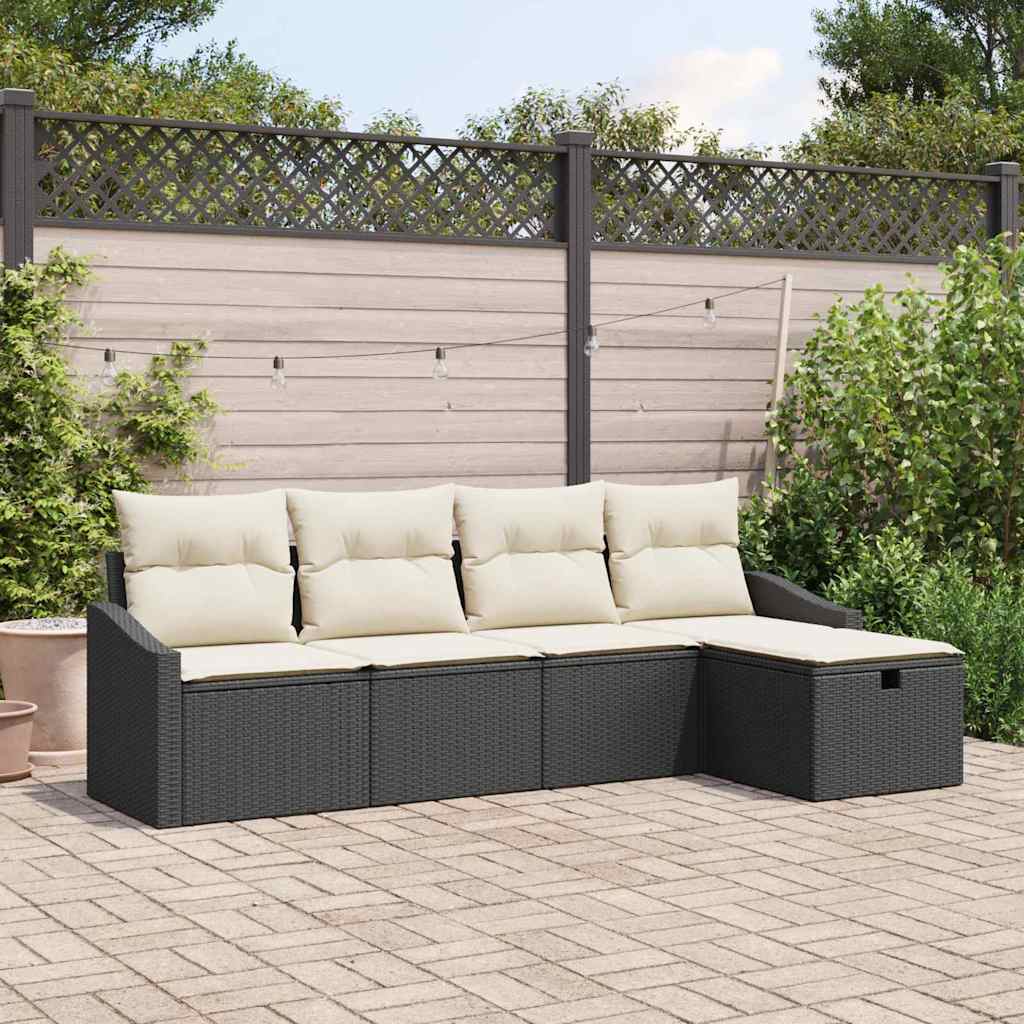 Conjunto de Sofá de Jardim Manual 5 pcs Preto 233 x 117 x 85 cm