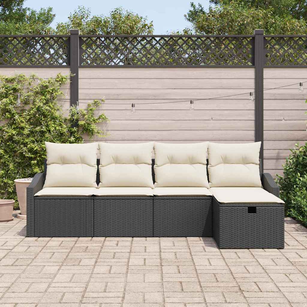 Conjunto de Sofá de Jardim Manual 5 pcs Preto 233 x 117 x 85 cm