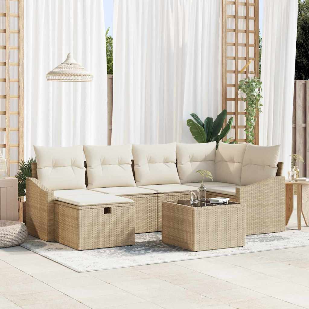 Conjunto de Sofá de Jardim 7 pcs Bege 55 x 62 x 69 cm