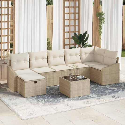Conjunto de Sofá de Jardim 8 pcs Bege 55 x 62 x 69 cm